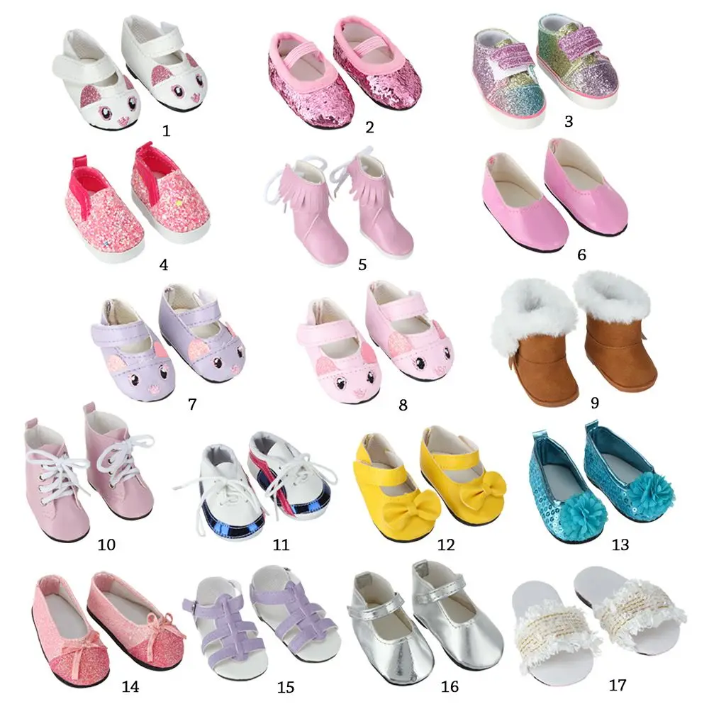 DIY 14inch/18 inches Baby Lovely 43cm Dolls Doll Boots Sandals Doll Clothes Accessories Sequins Doll Shoes 7cm Manual Shoes