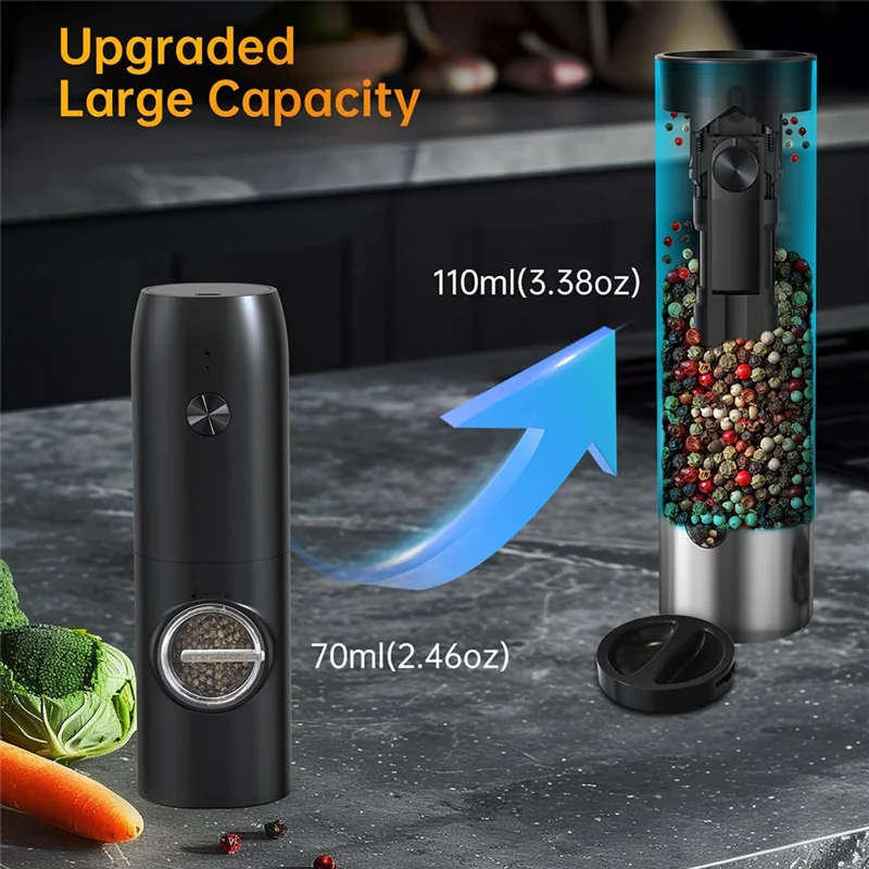 A01V-충전식 베이스가 포함된 전기 소금 및 후추 밀 세트, 스테인레스 스틸, 110Ml 자동 분쇄기