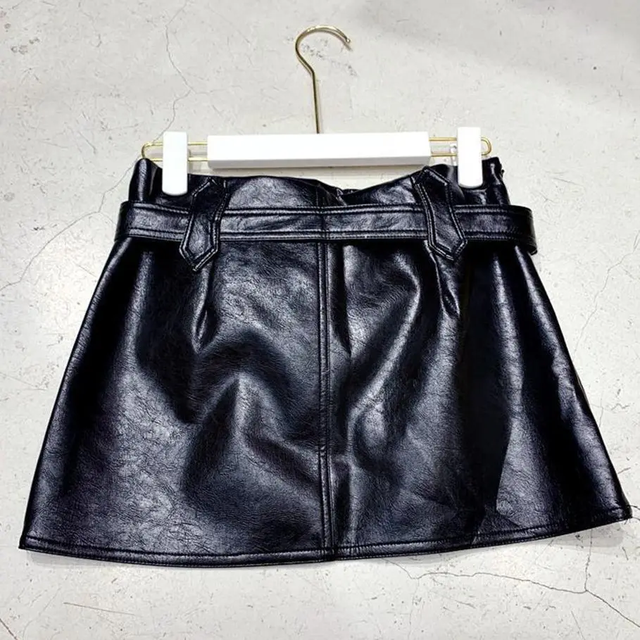 2023 Sommer sexy Vintage schwarz pu Leder rock für Frauen Gürtel gewickelt Hüft leder Rock weibliche Mode neue Kleidung y3908