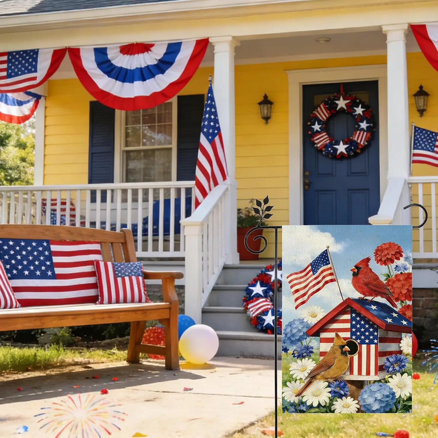 4th of July Cardinal Bird Garden Flag 12x18 Double Sided Outdoor Memorial Day Flag for Holiday Yard Decoration uui