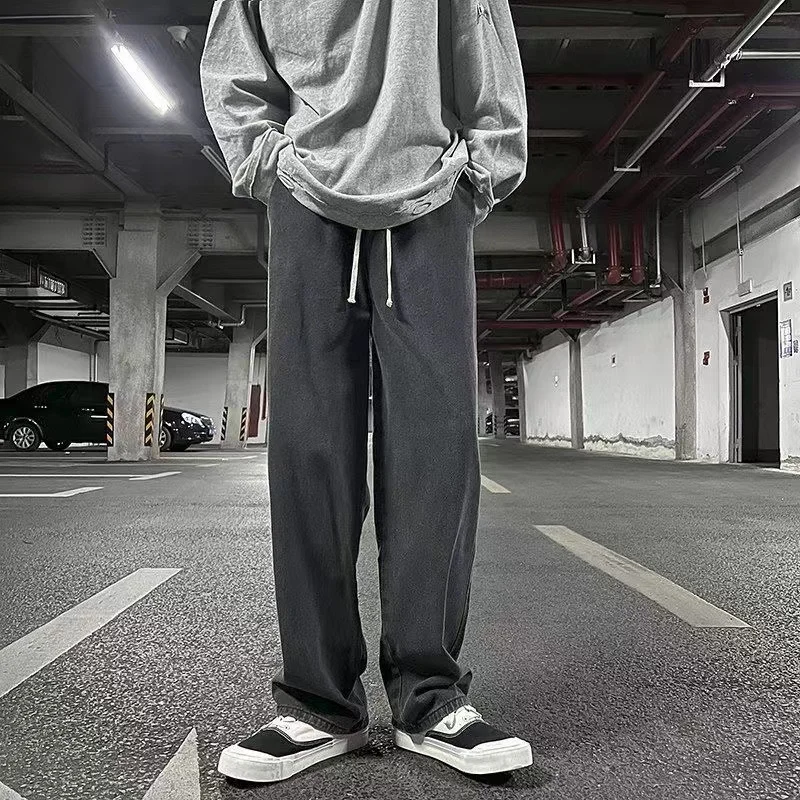 

2026 Новая уличная одежда, свободные джинсы, мужские модные свободные прямые широкие брюки в корейском стиле, мужская брендовая одежда