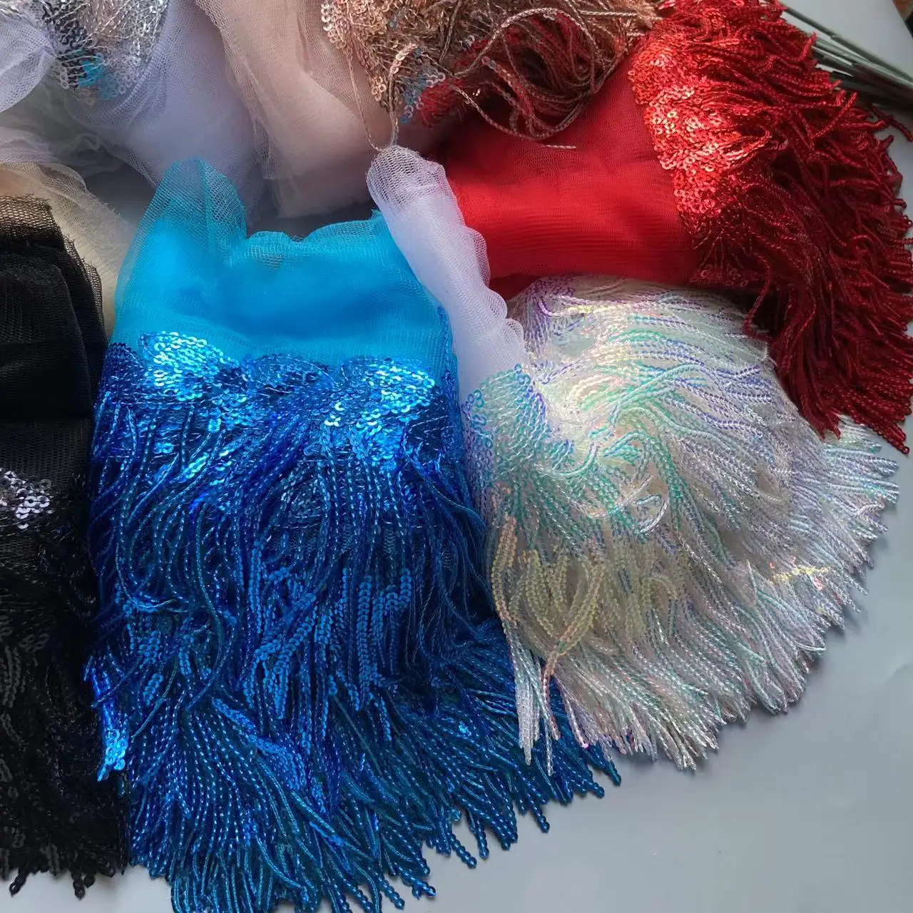 

1/2/4yard 10cm Sequin Colorful Tassel Fringe Lace Trim Ribbon DIY Handmade Dance Dress Performance Clothing Decoration Material