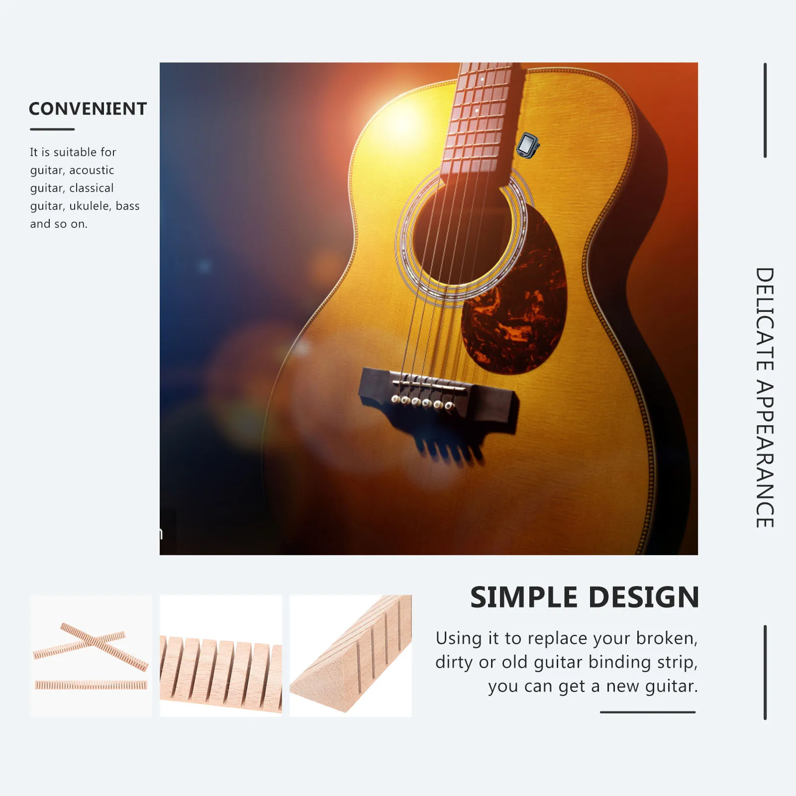 

3 Pcs Guitar Sound Beam Stylish Edging Strips Binding Purfling Parts Hemming Fret Files Wood & Gear Accessories
