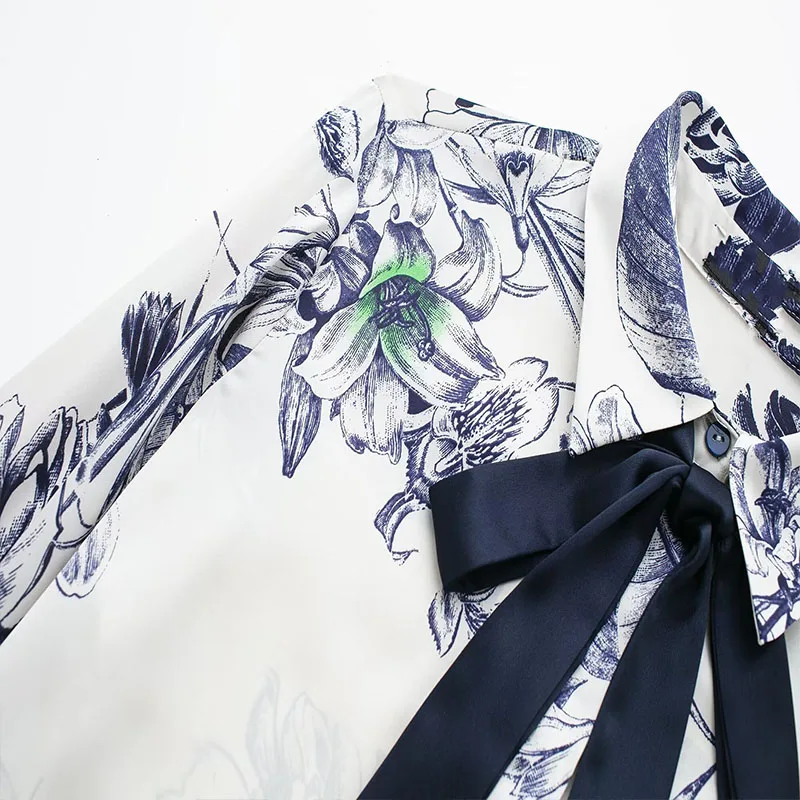 Blusa corta de manga larga para mujer, camisa informal con estampado de lazo y solapa, ajustada, de una sola botonadura, novedad de 2024