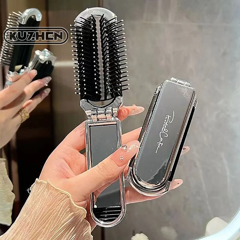 Mini Hairbrus Folding Massage Comb Head Massage Anti-Static Portable Travel Hair Brush Styling Hair Combs With Makeup Mirror