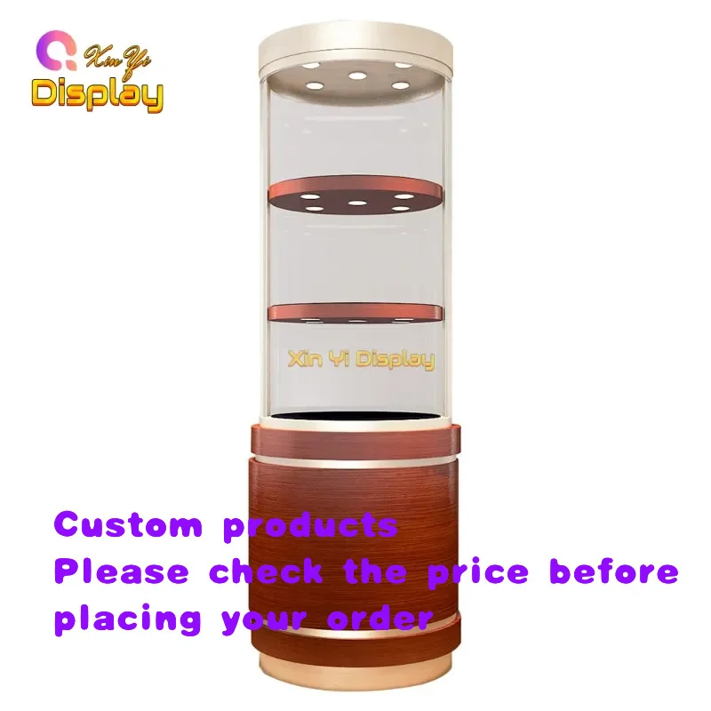 custom.Customizable Oval Glass Display Cabinet With LED Lighting Jewelry and Luxury Products Modern Design Retail Stores
