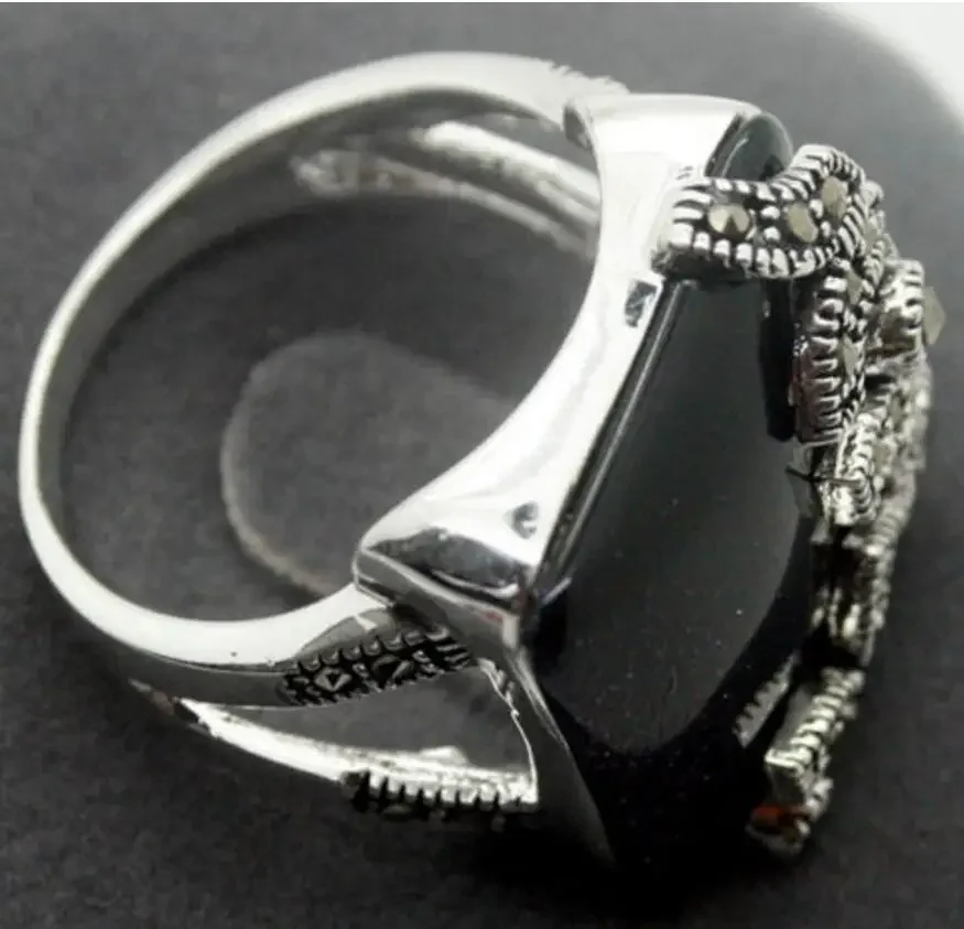 

Кольцо из стерлингового серебра 925 пробы 22X20 мм, синее золото, нефрит, марказит, размер 7/8/9/10