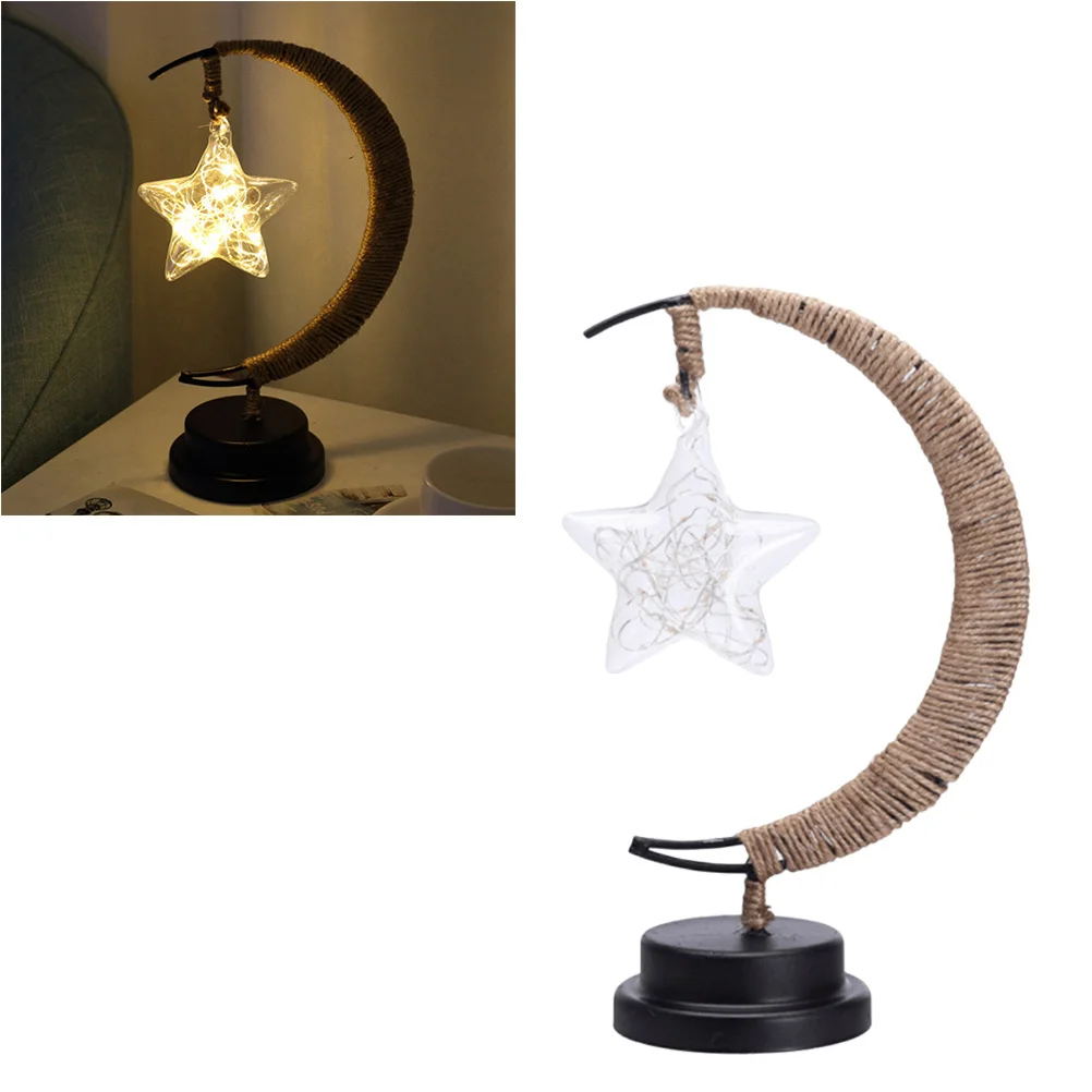 USB الحديد ليلة مصباح LED نجمة القمر شكل ضوء الليل توفير الطاقة الإبداعية مكتب الديكور ستار ضوء LED مصباح