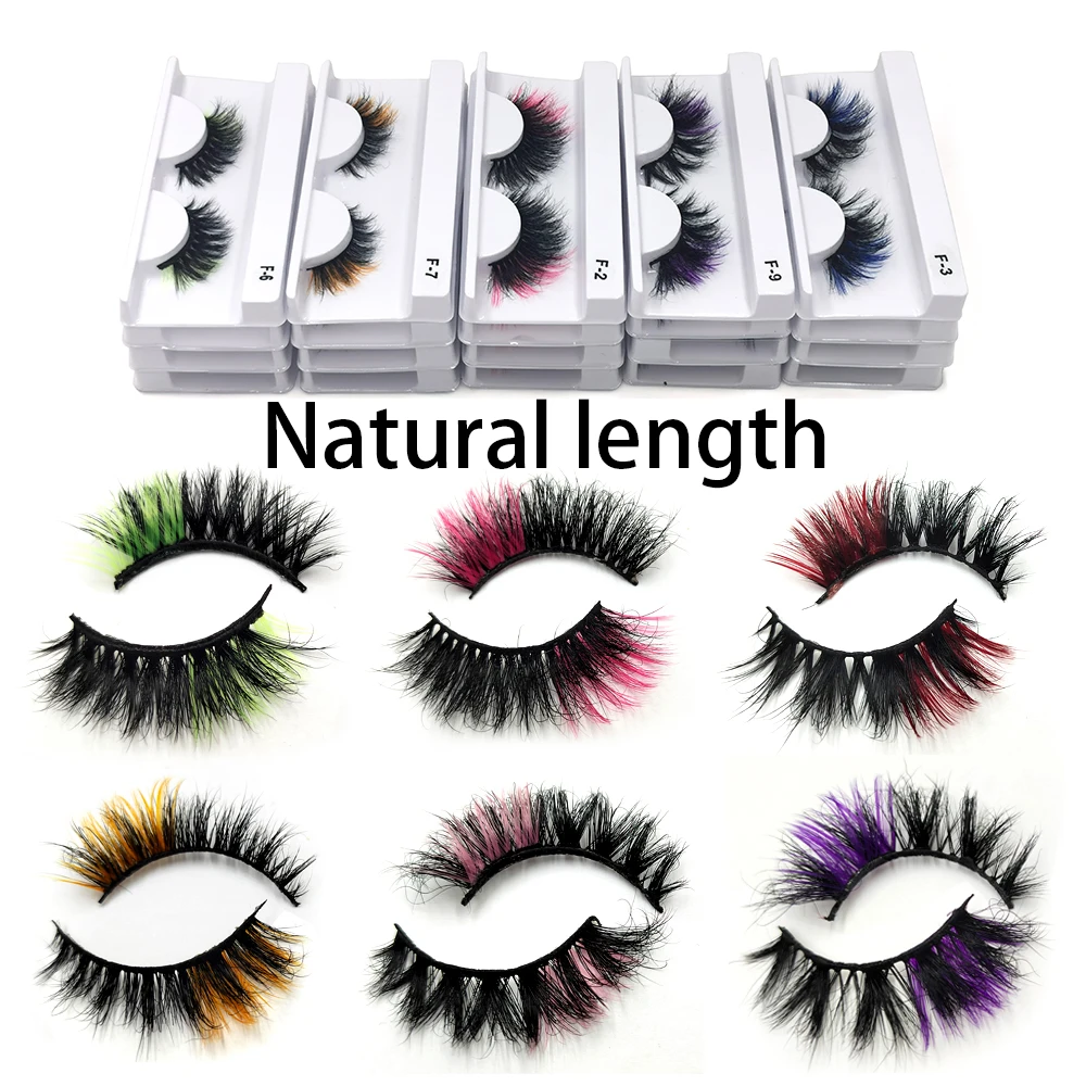 1 Pair Fluffy 25MM Mink Eyelashes Colored Lashes  Bulk Wholesale Pink White Red Blue 5D Mink Lashes Supplies Makeup Tools