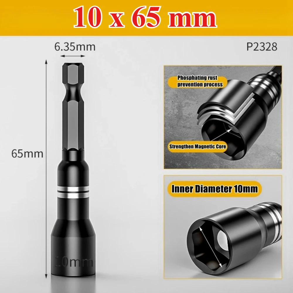 10/7/6 stücke Hex Magnetische Steckschlüssel Buchse Elektrische Bohrer Werkzeug Zubehör Auto Reparatur Werkzeug Auswirkungen Verlängerung Buchse Adapter – Detail 5
