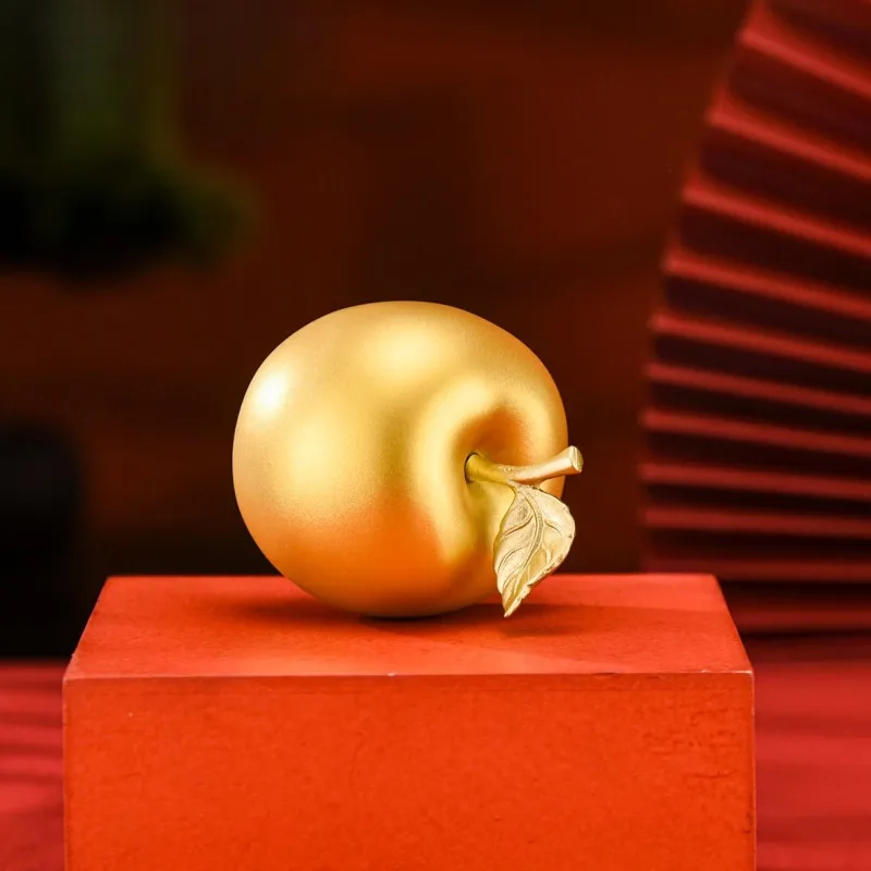 Zhu Bingren Copper Brass Apple Ornament Realistic Peace Fruit Home Table Decor Christmas New Year Gift Art Craft