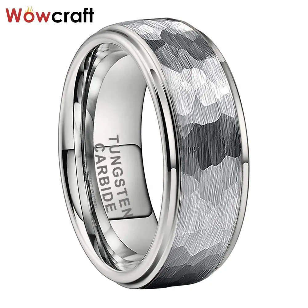 Hammered Tungsten Carbide Ring for Men Women Fashion Engagement Wedding Band