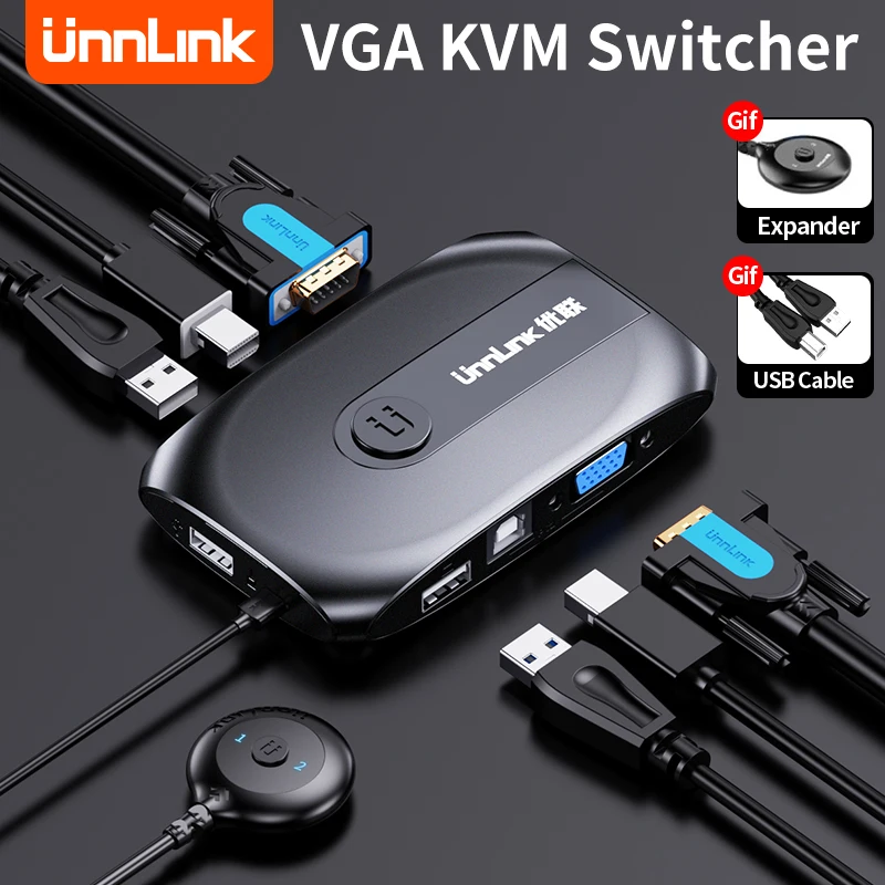 

Unnlink VGA KVM Switch Splitter 2/4 in 1 out Extender USB Switcher for 4 Computer Share Mouse Keyboard Monitor Printer TV Xbox