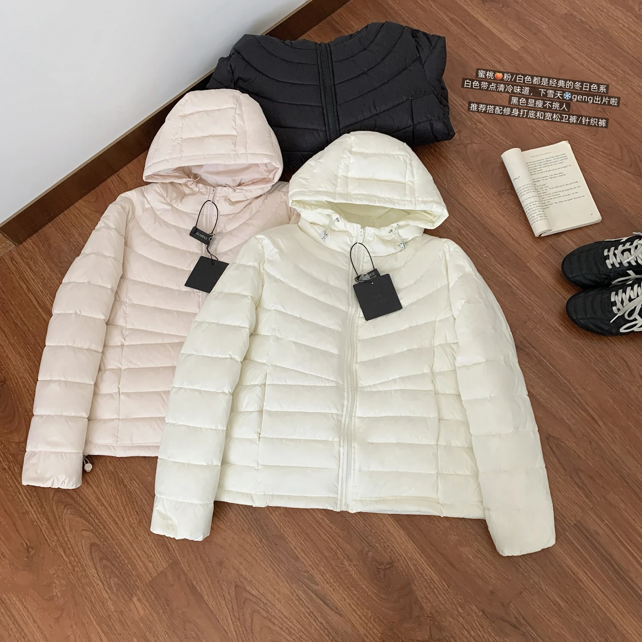 Dames herfst winter lichte capuchon witte eendendons jas dame dikke warme effen kleur ritssluiting lange mouw losse dons uitloper top