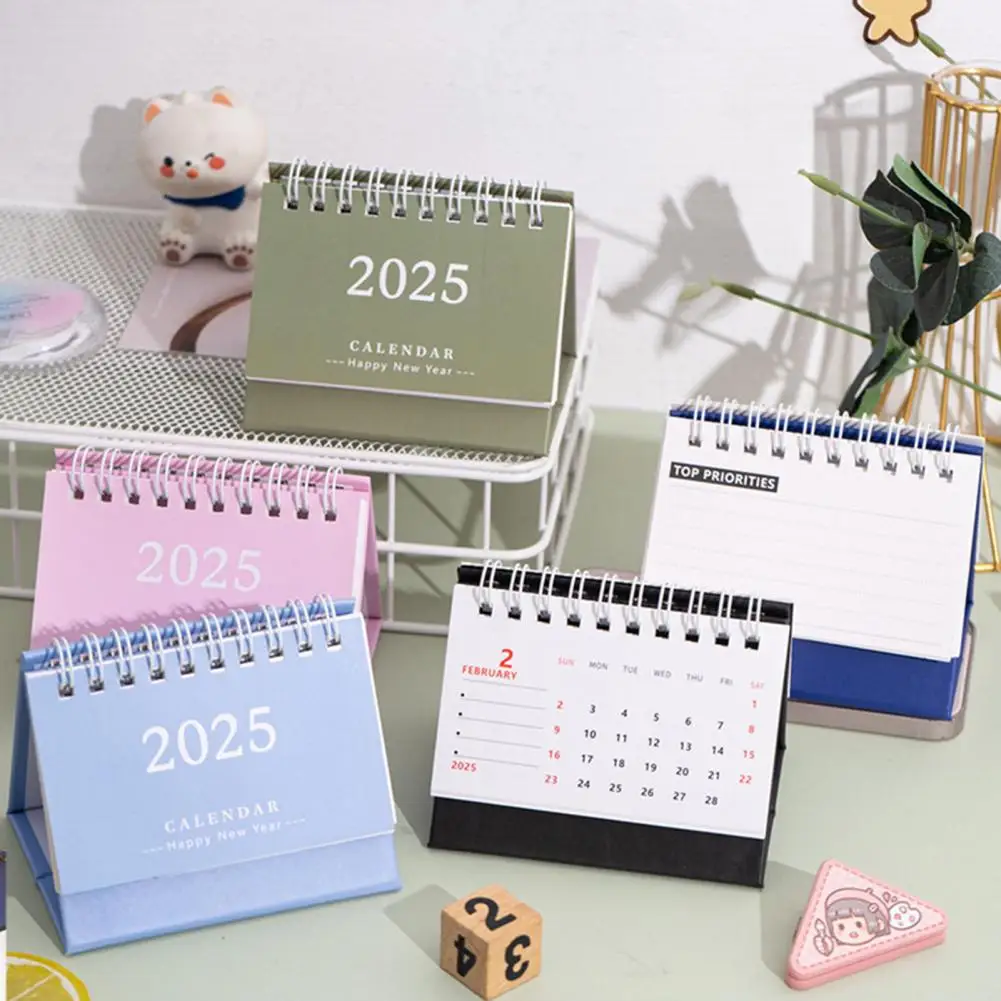 2025 Desk Calendar 9.5*7.5cm Flip-top Coil Calendar Schedule Planner To Do List Notepad Time Management Organizer Home Office