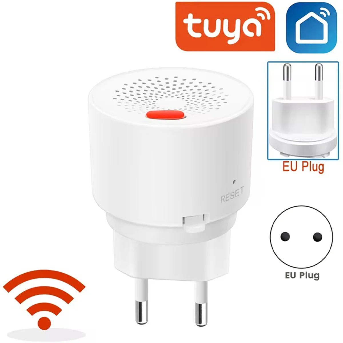 ABSQ-Tuya WIFI Natural Gas Sensor Combustible Household Smart LPG Gas Alarm Detector Leakage Sensor EU Plug