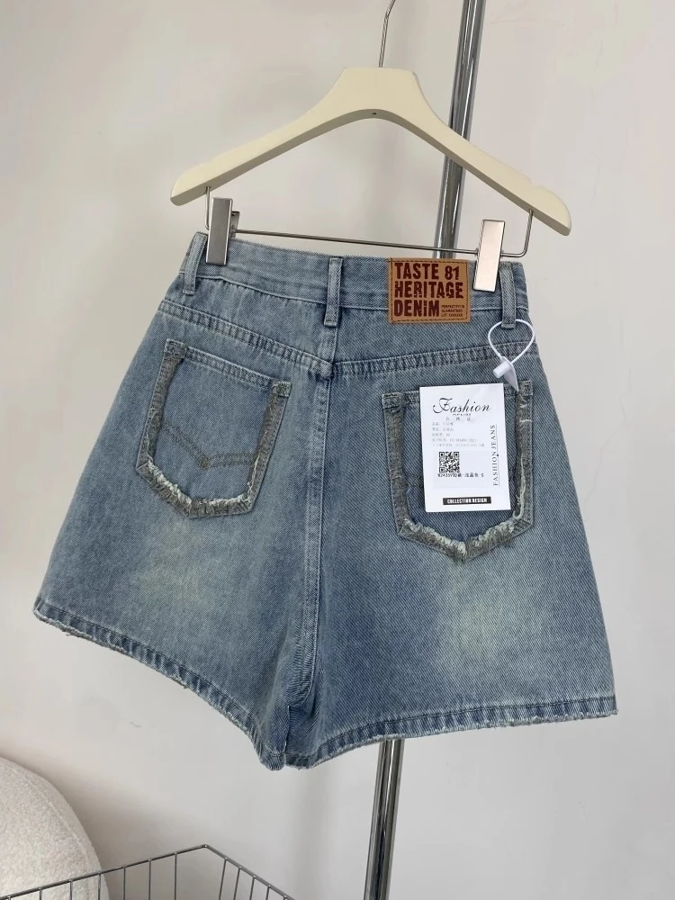 ハイウエストワイドレッグデニムショートパンツ レディース 夏新作 ファッション ルーズフィット プラスサイズ ウェイドヘム カジュアル スタイリッシュ クール感