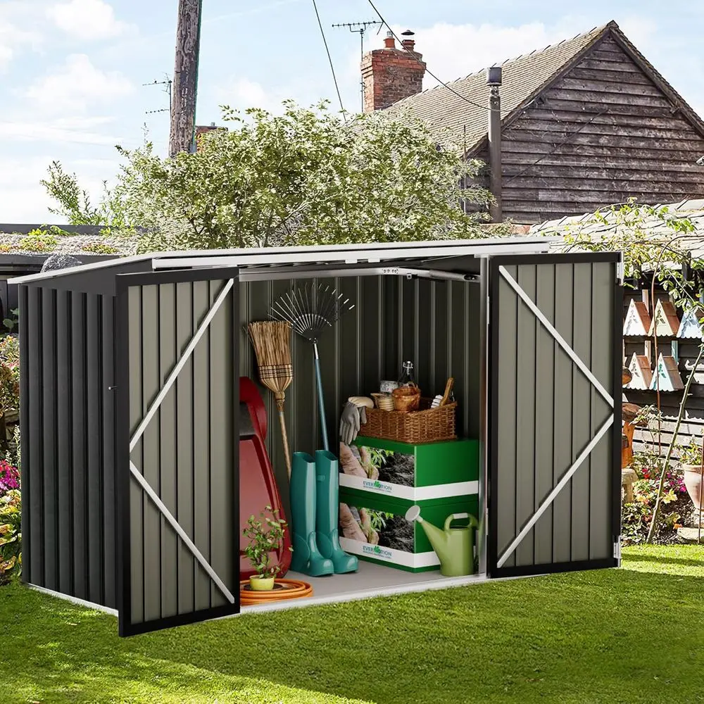 5.8 x 3.3ft Outdoor Metal Storage Shed with Hydraulic Rod, Lockable for Garden Tools and Trash