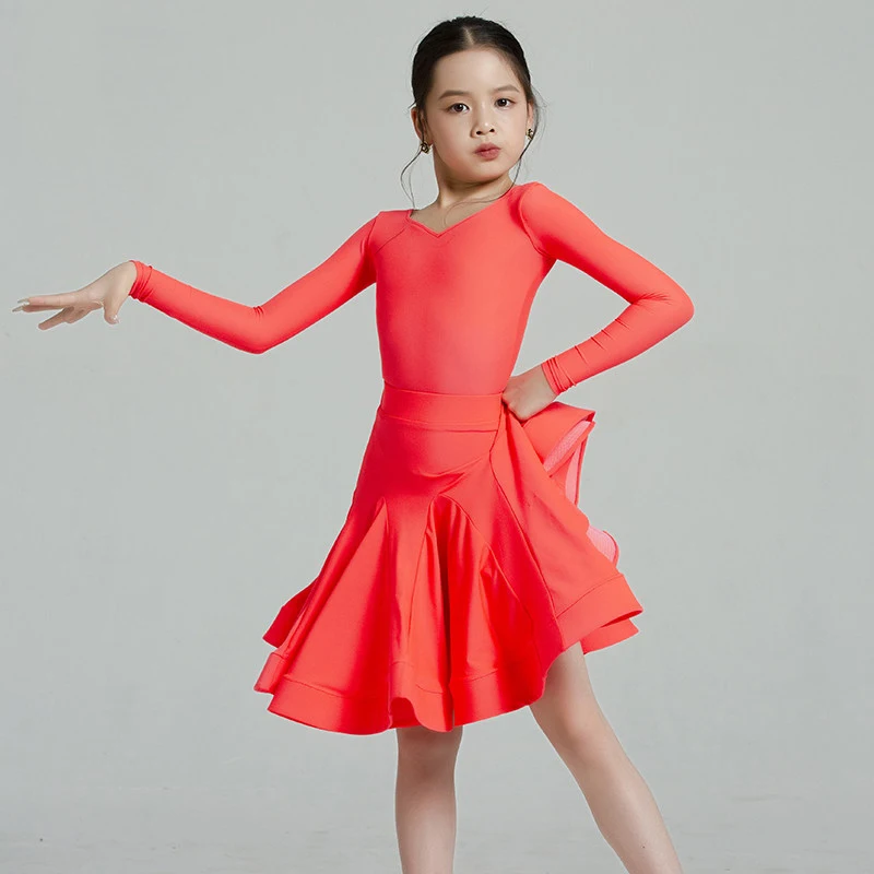 Kids Chacha Latin Dance Competition Clothing Professional Dance Clothes For Girls Rumba Ballroom Dance Practice Dress 2Pcs Suit