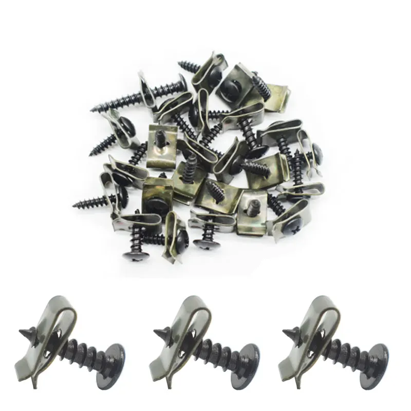 30 Sets M4 M5 Motorcycle Car Scooter ATV Moped Ebike Plastic Cover Metal Retainer M4 M5 Self-tapping Screw And Clips Motorcar