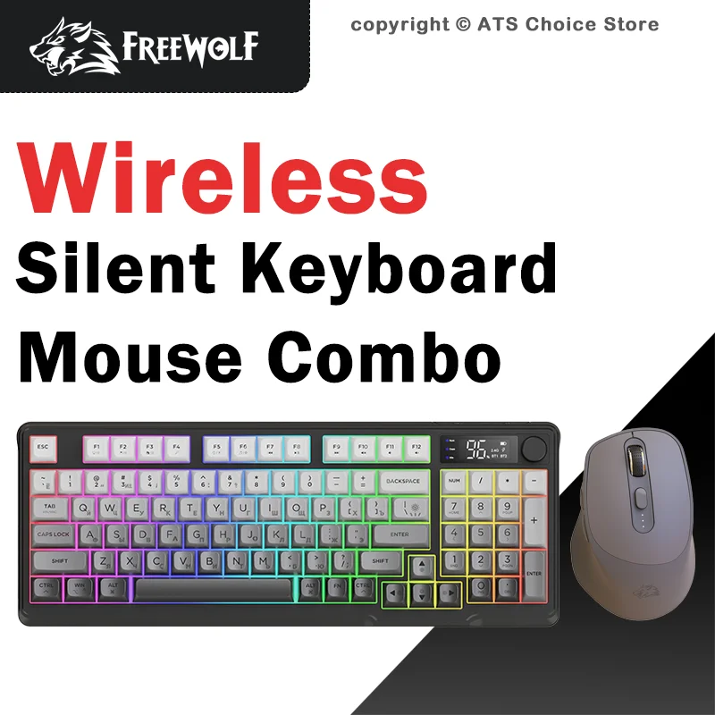 M96 Wireless Keyboard and Mouse Combo, Bluetooth&2.4G, Smart Screen, 96 Keys, RGB, Silent Keyboard Mouse Set