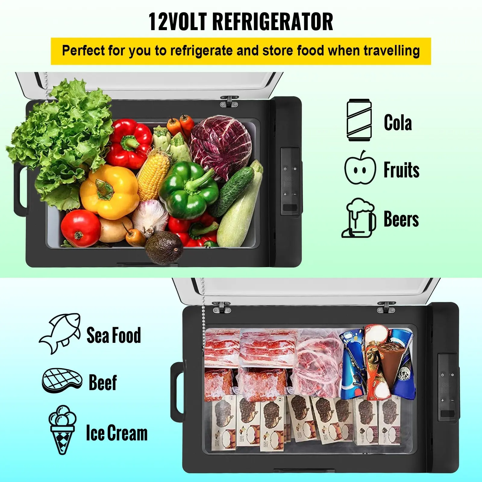 12 Volt Refrigerator, Portable Refrigerator (-4°F~68°F) With APP Control Car Compressor Fridge Cooler 12V/24V DC and 110-220V AC