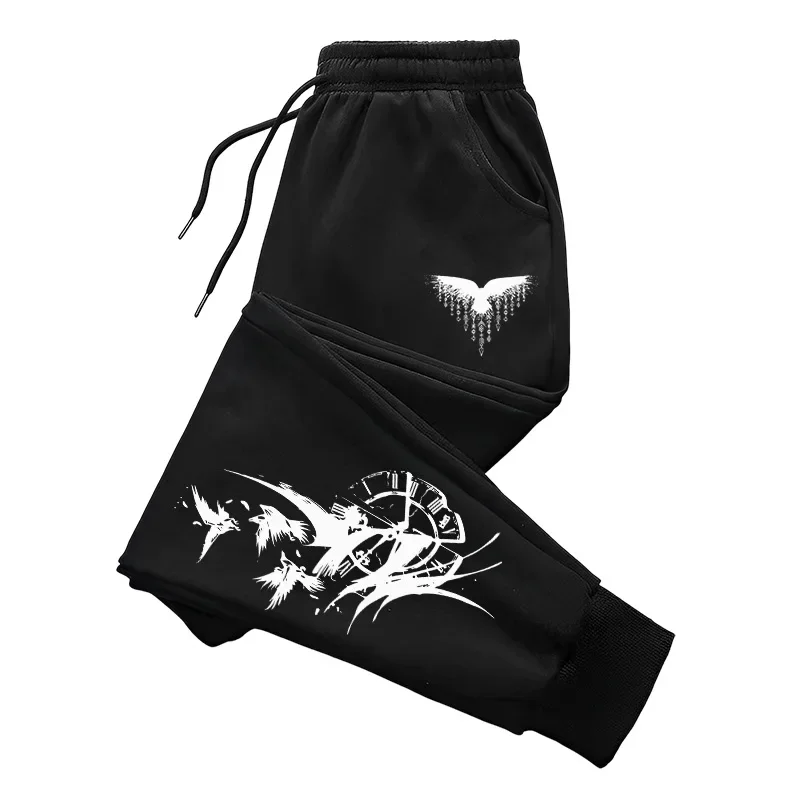 Retro‑styled bird timepiece graphic artwork print relaxed loose sweatpants men hip hop sports casual jogger pants modern cut