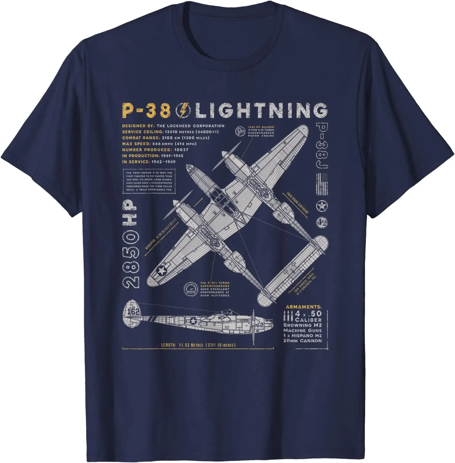 P-38 Lightning | Vintage P38 Fighter Aircraft | WW2 Aviation Men T-Shirt Short Sleeve Casual 100% Cotton O-Neck Summer TShirt