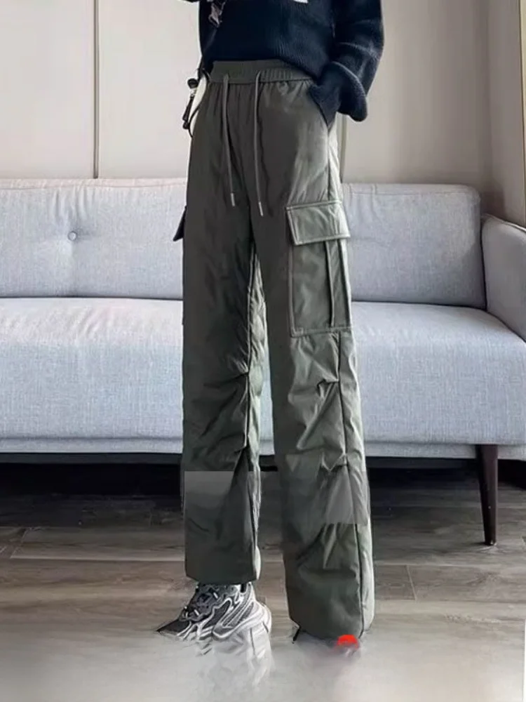 Vêtements de travail pour femmes, pantalons en duvet, couleur militaire, vêtements d'extérieur, résistants au froid, taille haute, jambe droite, adaptés aux déplacements