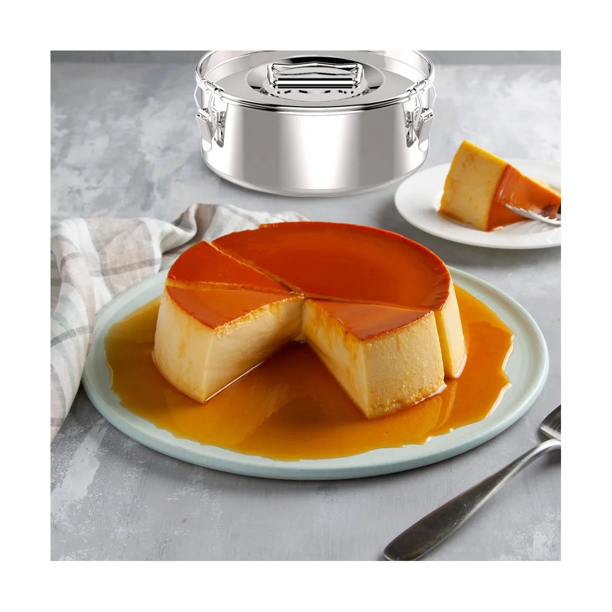 Flan Pan Flanera Mold, Stainless Steel Flan Mold with Lid - Flan Maker for 6 Quart Pot