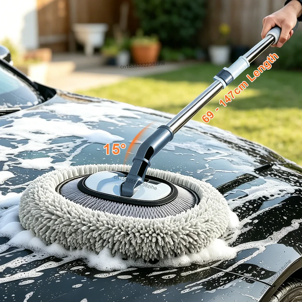 Escova de Lavagem de Carro, Escova de Limpeza de Carro com Cabo Telescópico, Mop de Lavagem de Carro com Cerdas Macias, Mop para Limpeza de Piso e Janelas, Suprimentos para Lavagem de Carro