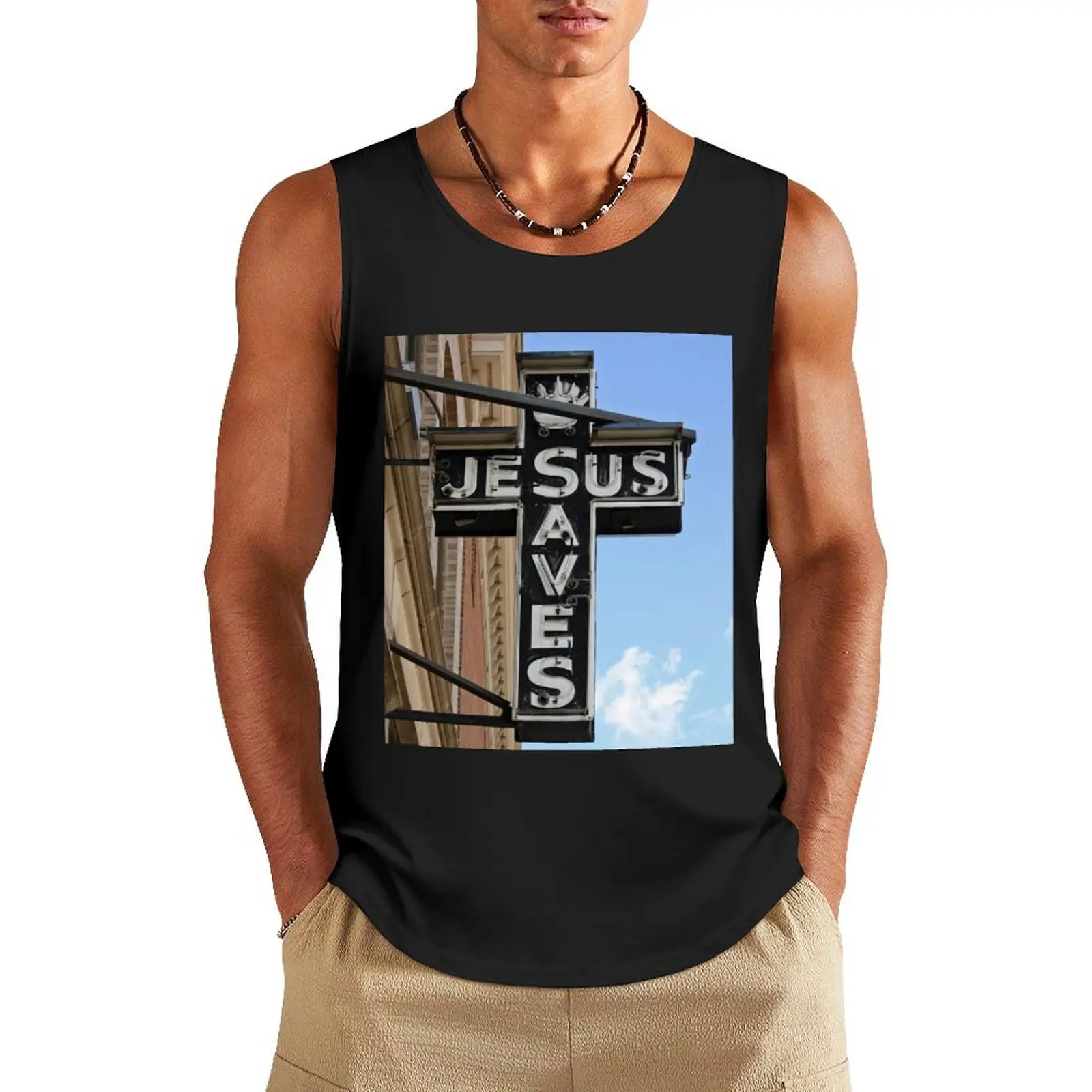 

Jesus Saves Sign Tank Top Japanese t-shirt Men's fitness t-shirt gym