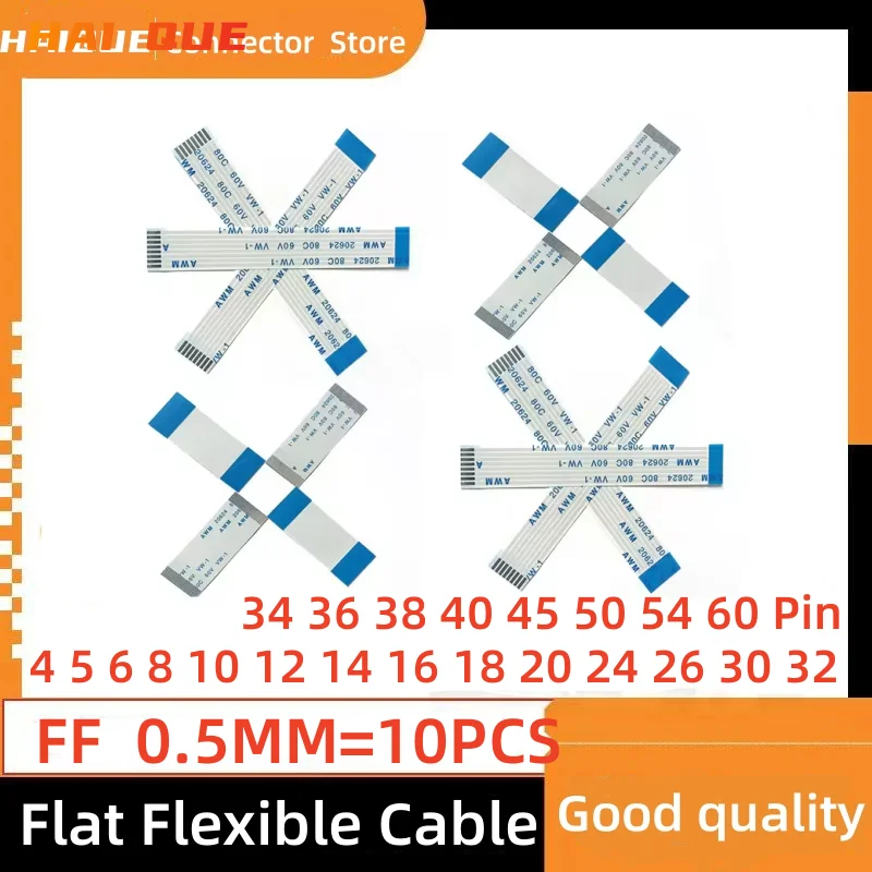 10PCS FFC FPC AWM 20624 80C 60V VW-1 Flat Flexible Cable 0.5MM 4 5 6 8 10 12 14 16 18 20 24 26 30 32 34 36 38 40 45 50 54 60 Pin