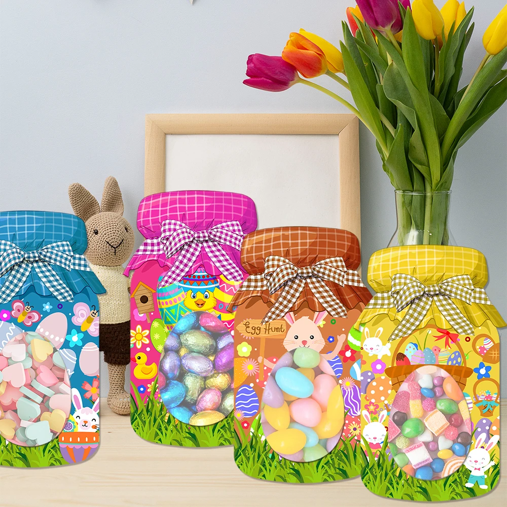 9/18pcs Happy Easter Drift Bottle Greeting Card shape Candy Gift Bags cute Bunny Egg printed Cookie Snack Packaging Decor