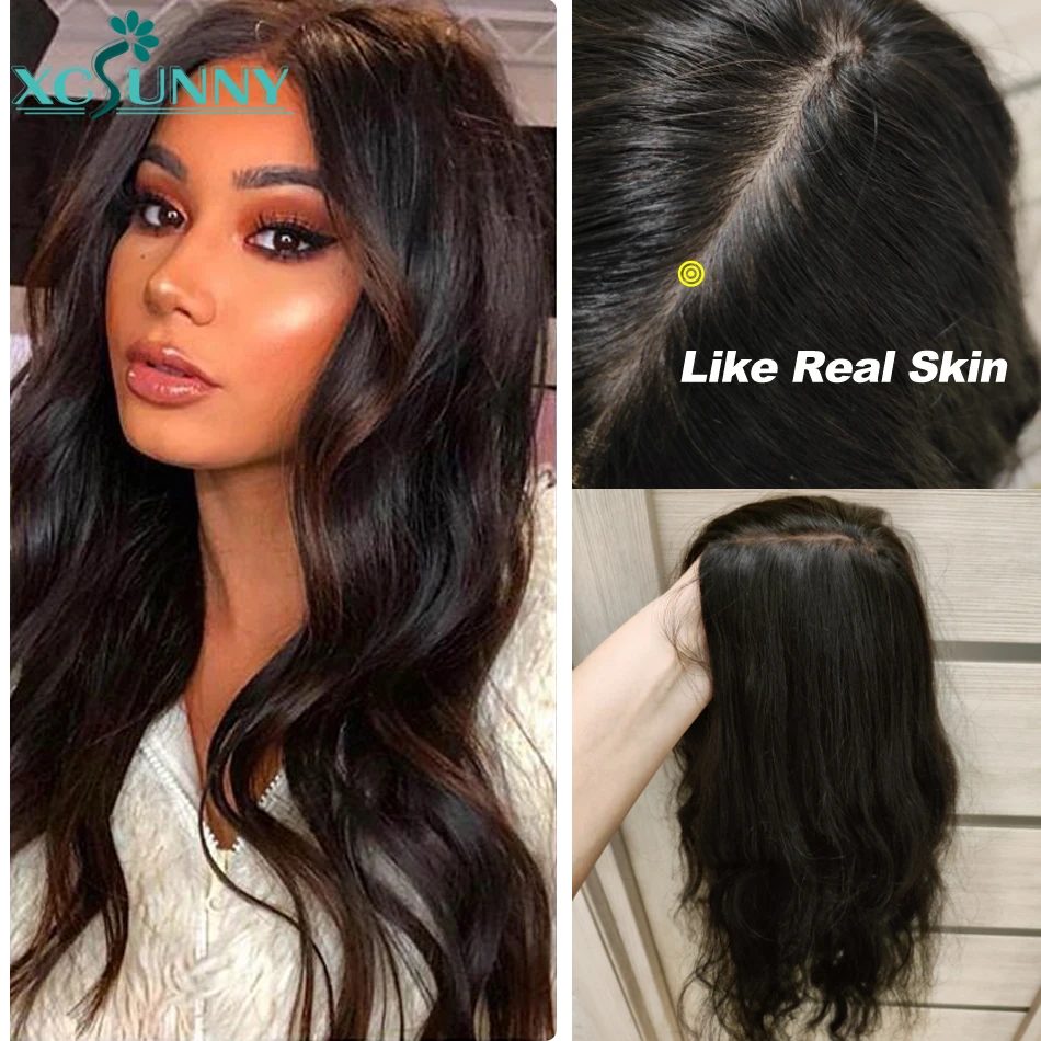 

5x5 PU Scalp Top Lace Front Human Hair Wig 180 Density Wavy Brazilian Transparent Lace Frontal Wig Pre Plucked For Black Women