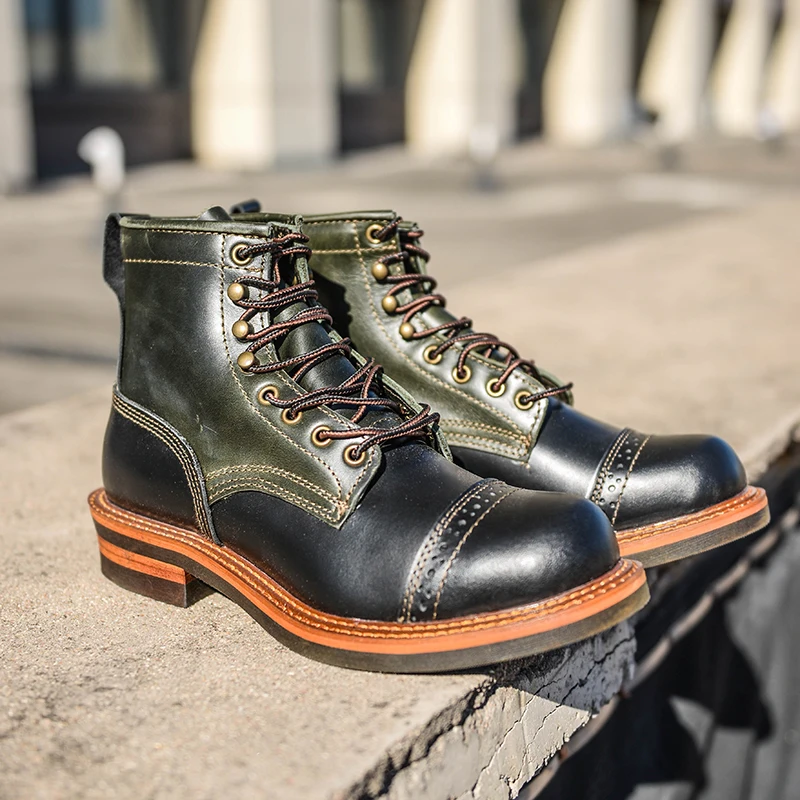 

Ботинки в стиле ретро, износостойкие рабочие ботинки средней высоты, мужские ботинки десантника с круглой головкой, мотоциклетные ботинки