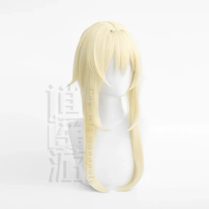 شعر مستعار اصطناعي مع قبعة ، شعر مستعار أنيمي تأثيري ، ذهبي فاتح ، شعر قصير ، مقاوم للحرارة ، حفلة هالوين ، 45