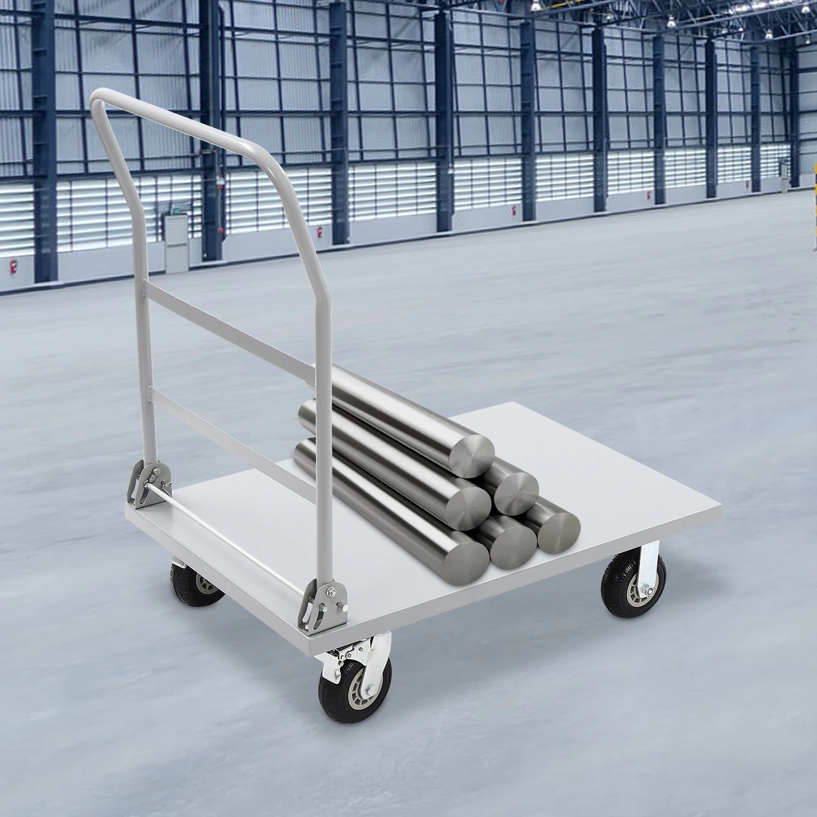 

2000lb Capacity Heavy Duty Platform Truck, 4 Wheel Utility Cart w/ 2 Locking Casters, Steel Deck for Warehouse & Industrial Use