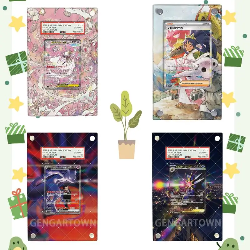 Estojo Protetor de Acrílico para Cartões de Anime Mega Diancie, Iris, Mewtwo, Mega Starmie - Expositor de Arte Estendido para Decoração de Mesa e Presente