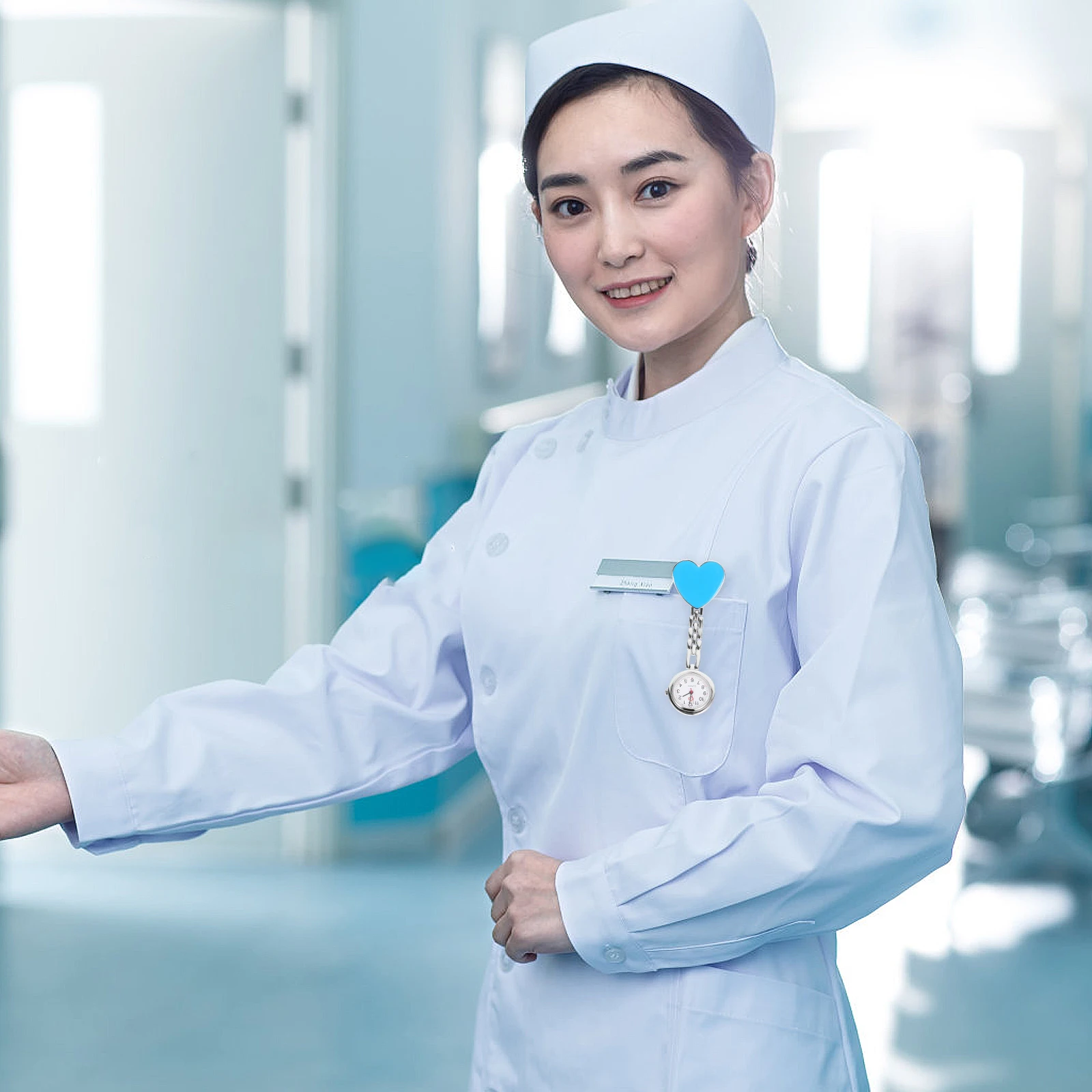 Relógio luminoso à prova d'água para enfermeira, formato de coração, bolso de quartzo, acessórios médicos, brilho noturno, design durável, presente