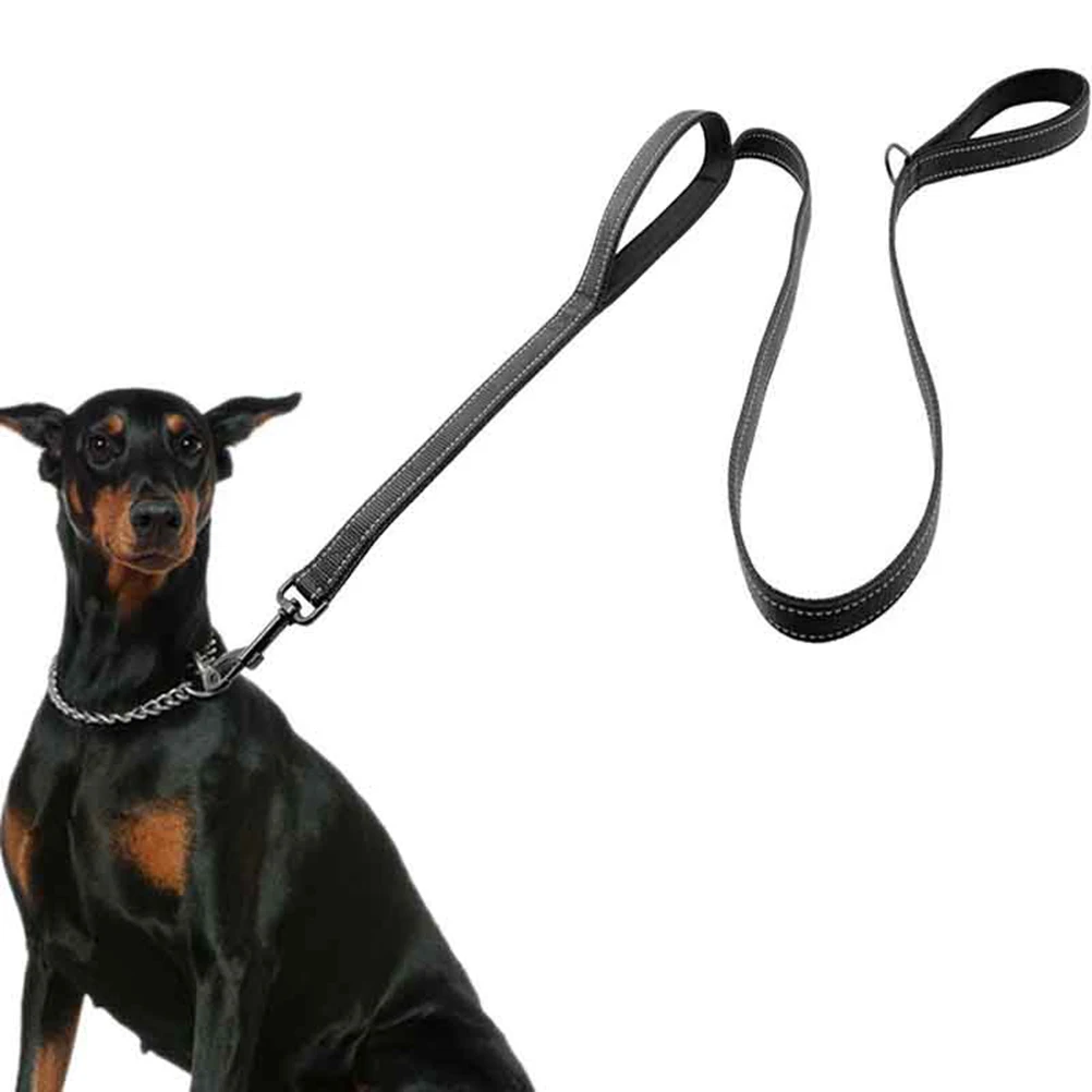 

Reflective Nylon Double Handles Dog Training Leash Heavy Duty Durable Walking Lead for Large and Medium Dogs (Black)