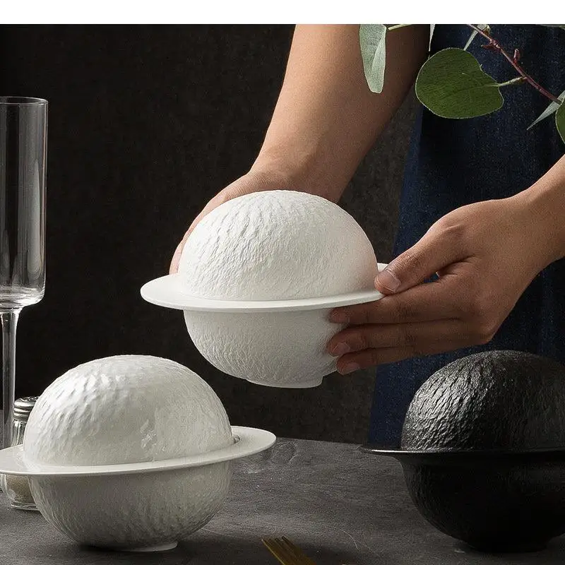 Ceramic Bowl with Lid Rock Texture Thick Soup Dessert Pasta Bowls Salad Restaurant Specialty Tableware
