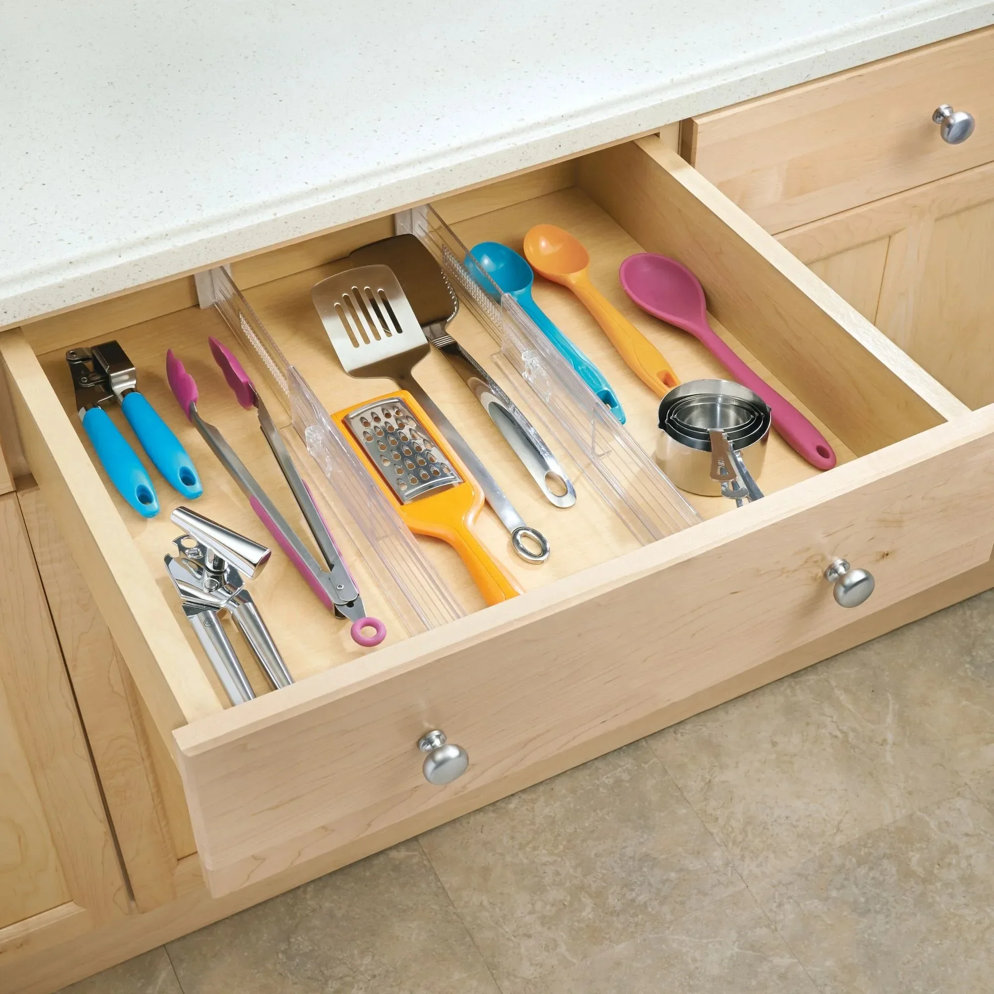 IDesign 2 divisórias de gaveta de armário ajustáveis de plástico, 13,25" C X 2,5" L, transparente