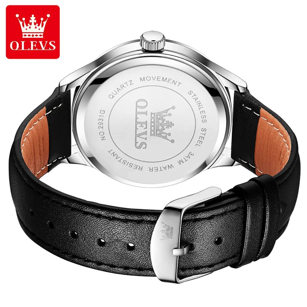 OLEVS 2931 New Quartz Dress Watch For Men Week Display Leather Hand Clock Waterproof Luminous Calendar Fashion Man Watches Gifts