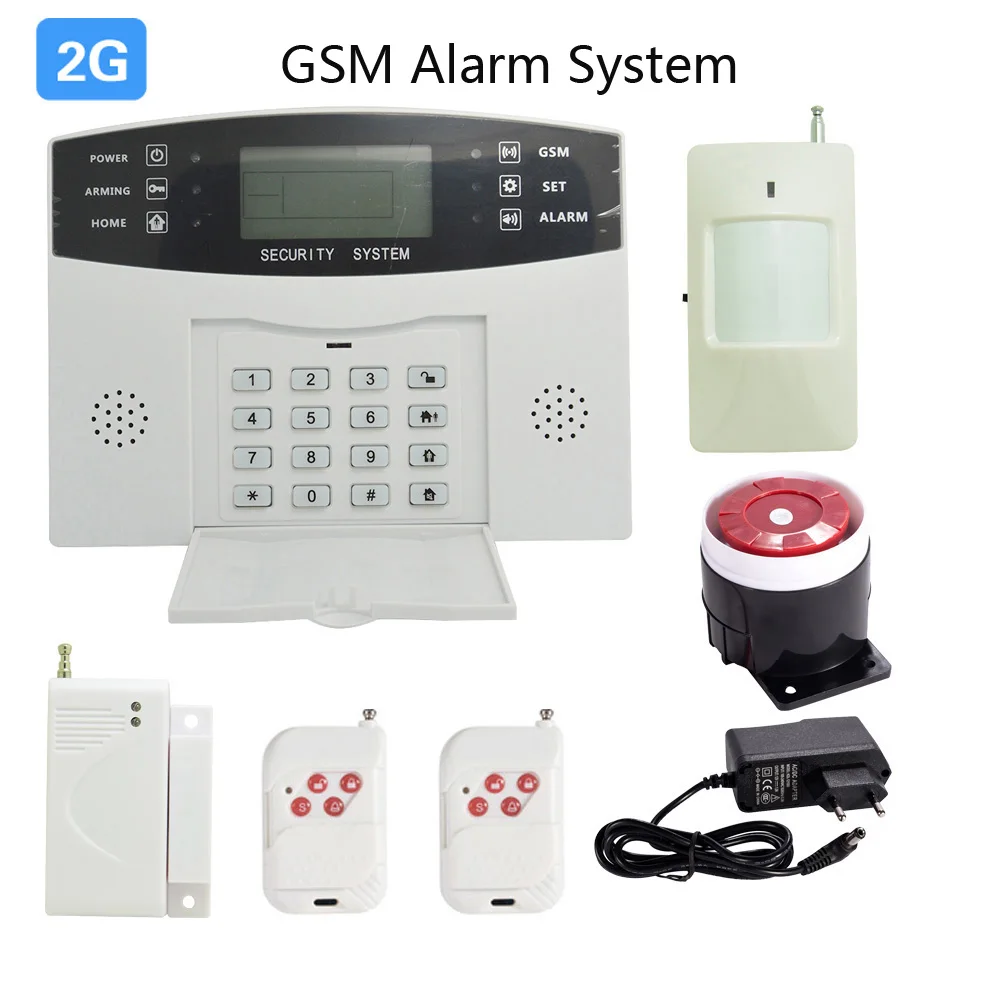 1Set Home Security 2G GSM Burglar Alarm System Wireless RF433MHz With Door Sensor Infrared Detector 4 Wire 99 Wireless Zones