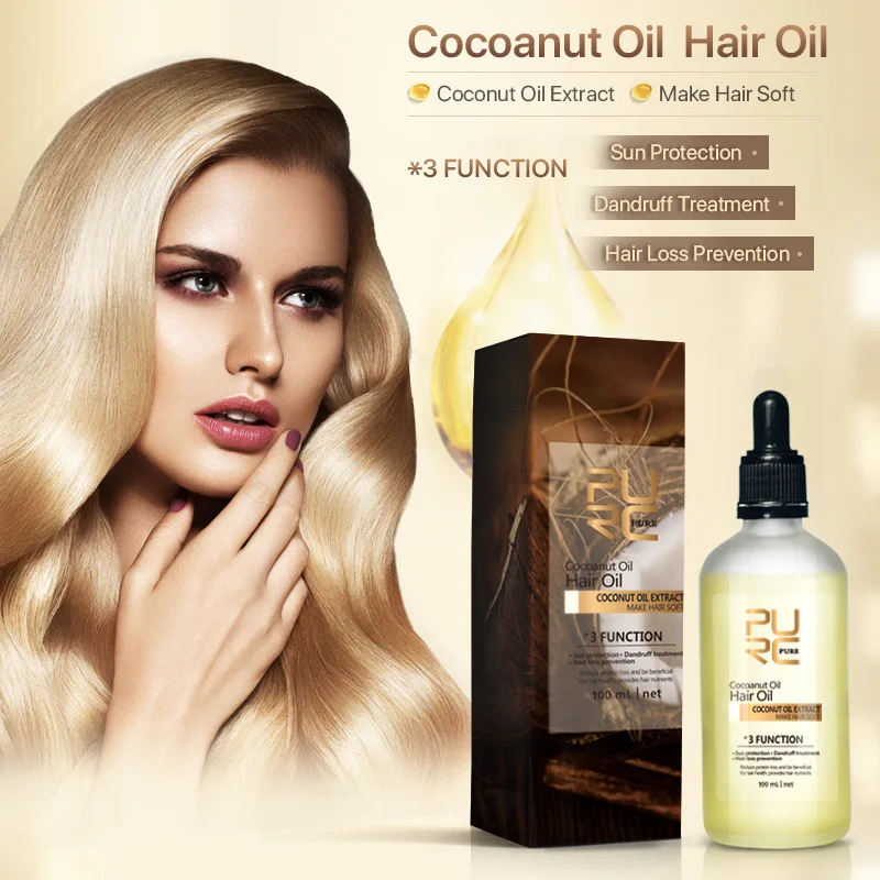 100ml PURC Coconut Hair Tail Oil Hydrating Moisturizing Anti-drying Lychee Essential Oil Strengthens Hair Drapes Smoothly