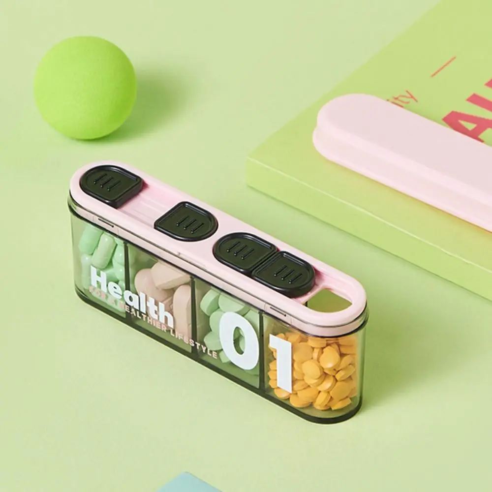 

Portable Long strip 4Grid Pill Case Pocket Stylish Moistureproof Pill Organizer with Lid Plastic Medicine Vitamin Holder Home