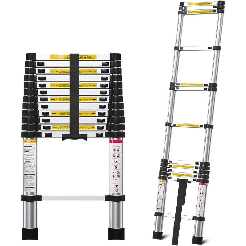 12.5FT Telescoping Ladder- Multi-Purpose Aluminum Extension Ladder Adjustable Compact Ladder for Household, RV, Outdoor