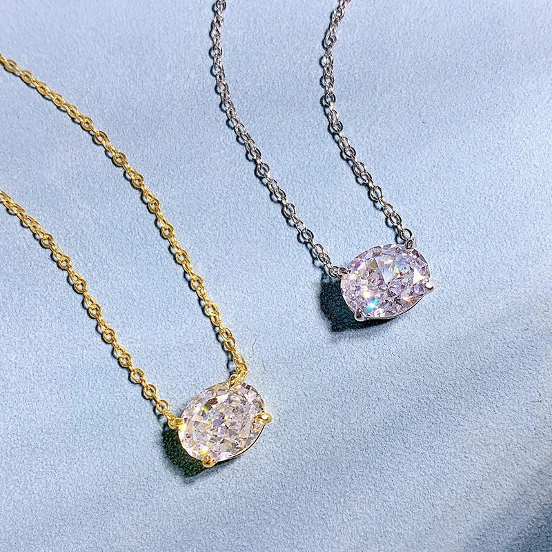 

2024 New S925 Silver Luxury Surround Set with 4 Carat Radian Oval White Diamond European and American Necklace for Women