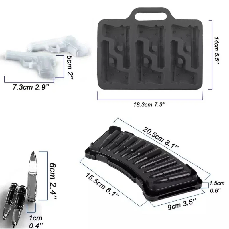 Gun Bullet Skull Ice Cube Maker DIY Bullet Ice Cube Tray Chocolate Mold Home Bar Accessories Whiskey Wine Ice Cream Tool